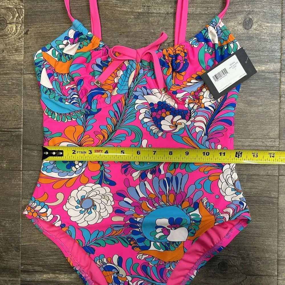 NWT Kate Spade Cinch Front Underwire One Piece Swimsuit Size S Radiant Pink (135
